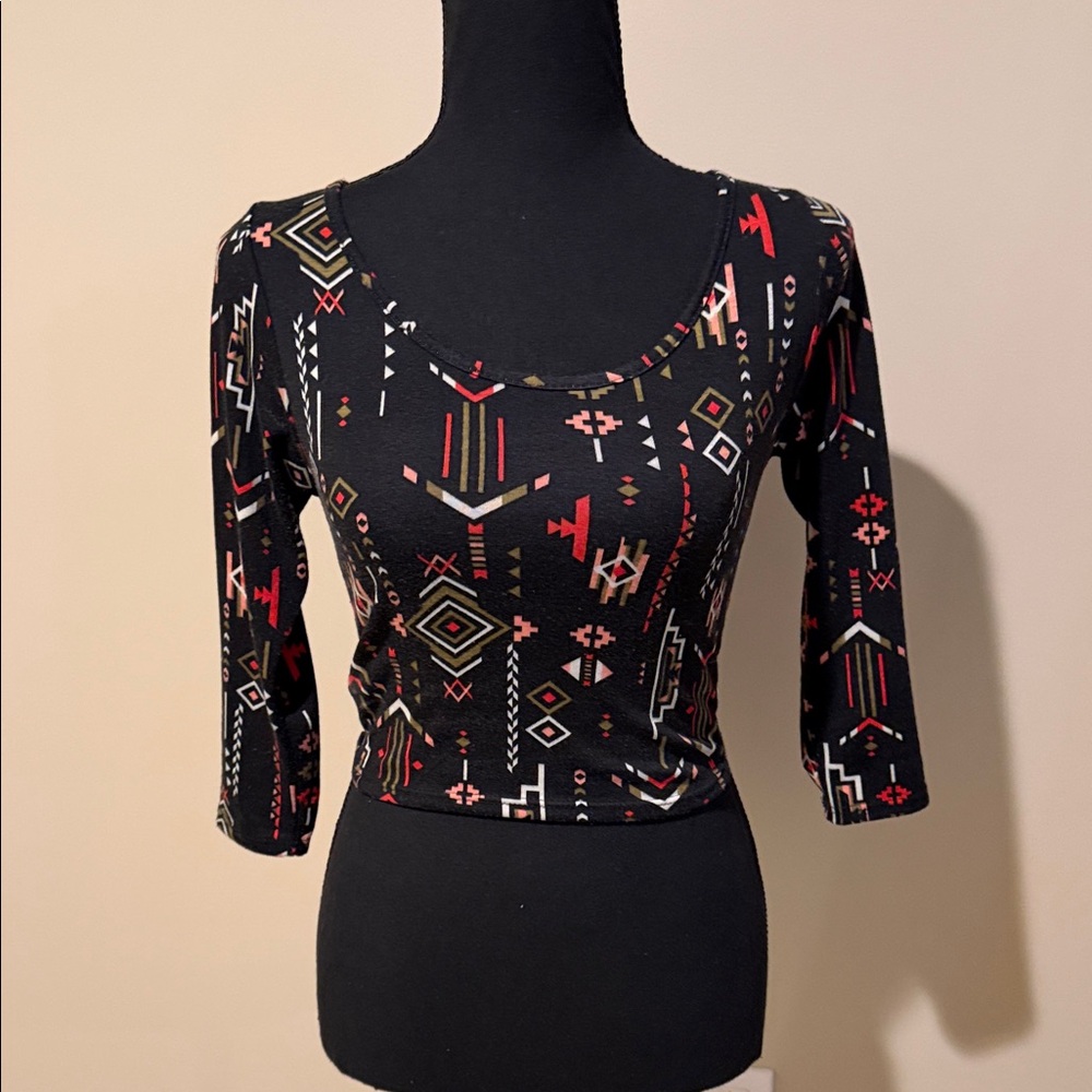 Bella D aztec Black and Red Tribal Crop Top